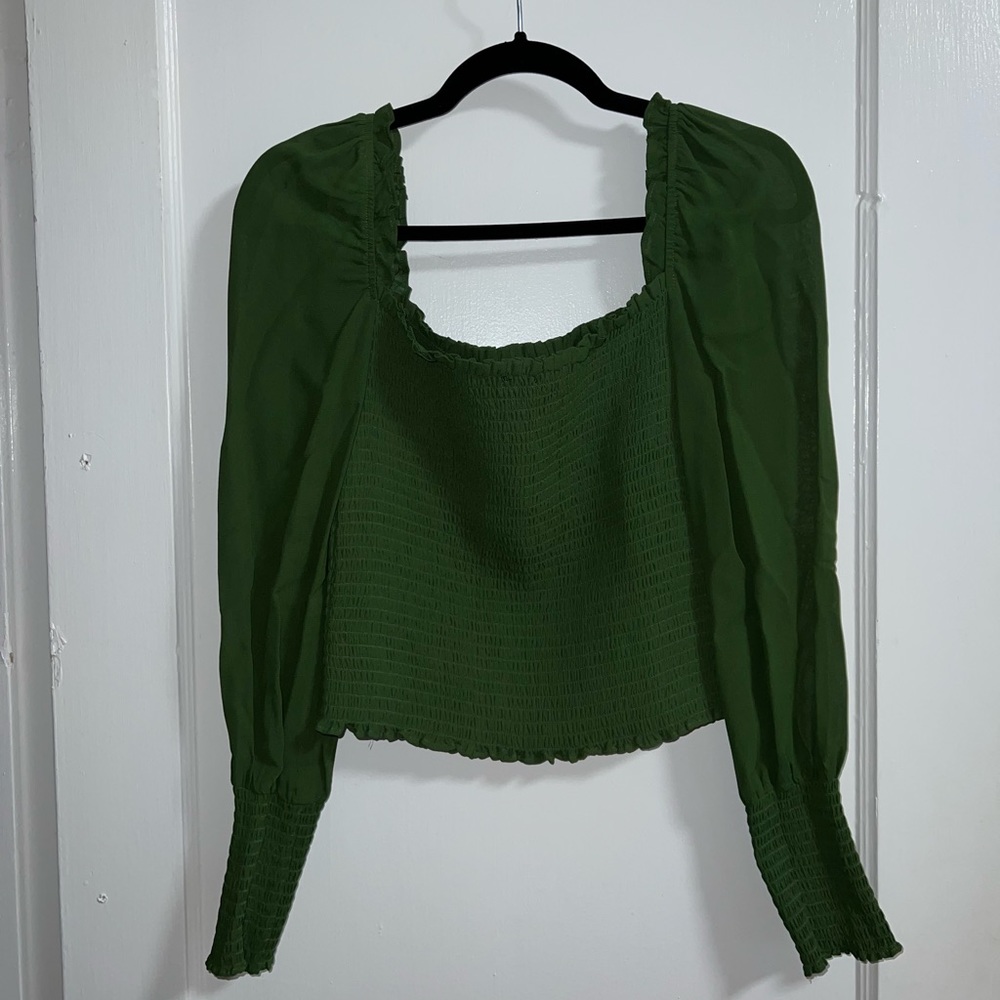 Reformation Green Smocked Top